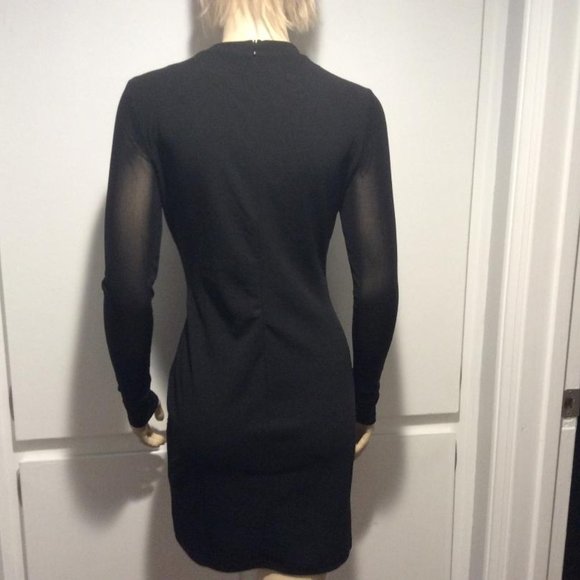 Haute Monde bodycon black mini NWOT metal gold studs & sheer long sleeves size L - Picture 5 of 7